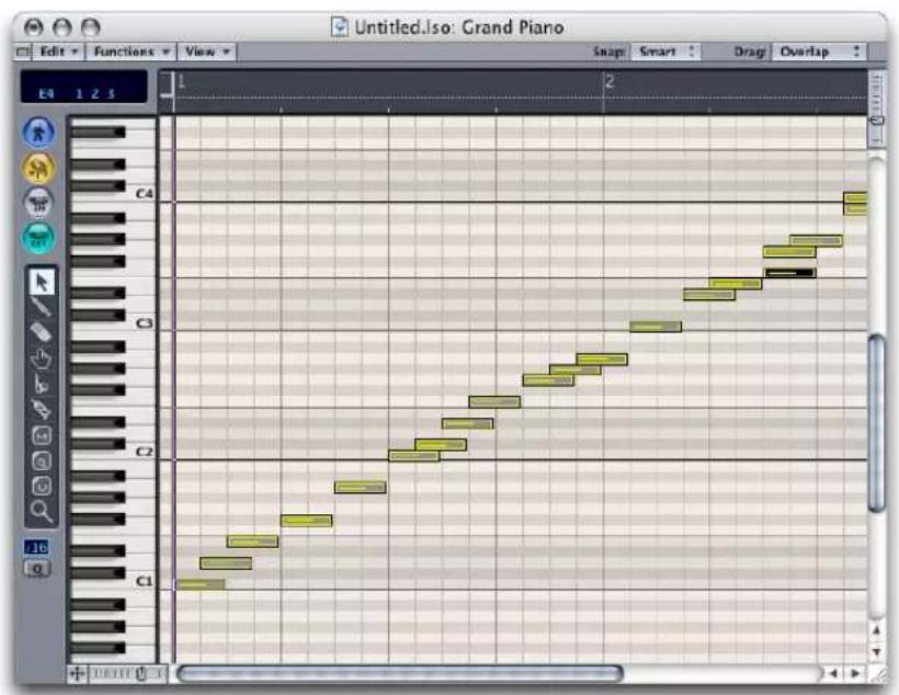 UntitledIso: Grand Piano Edit Functions View Snap Smart Drag Overlap E4 1 2 3 C4 C3 C2 C1