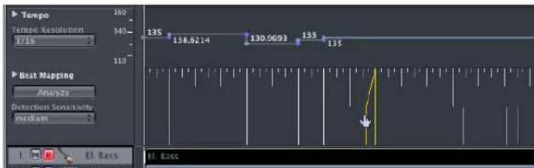 Tempo Tempo Resolution 1/16 135 138.6214 130.9693 133 135 Beat Mapping Analyze Detection Sensitivity Medium El. Bass El. Bass