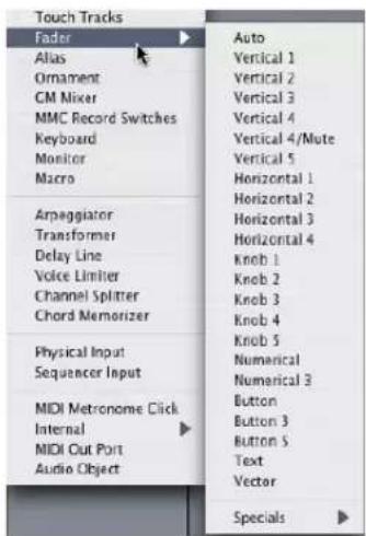 Touch Tracks Fader Alias Ornament CM Mixer MMC Record Switches Keyboard Monitor Macro Arpeggiator Transformer Delay Line Voice Limiter Channel Splitter Chord Memorizer Physical Input Sequencer Input MIDI Metronome Click Internal MIDI Out Port Audio Object Auto Vertical 1 Vertical 2 Vertical 3 Vertical 4 Vertical 4/Mute Vertical 5 Horizontal 1 Horizontal 2 Horizontal 3 Horizontal 4 Knob 1 Knob 2 Knob 3 Knob 4 Knob 5 Numerical Numerical 3 Button Button 3 Button 5 Text Vector Specials