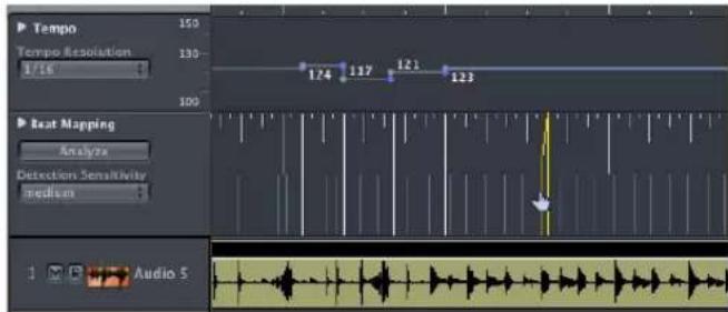 Tempo Tempo Resolution 1/16 150 130 124 117 121 123 100 Beat Mapping Analyze Detection Sensitivity medium Audio 5