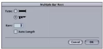 Multiple Bar Rest Type: Rars: Auto Length Cancel OK