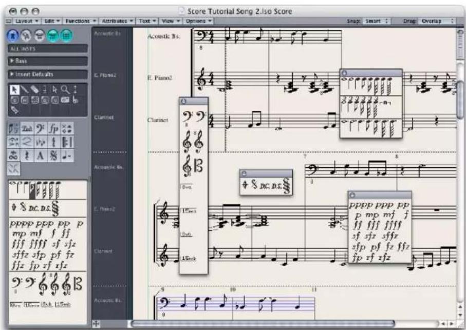 Score Tutorial Song 2.100 Score Layout Edit Functions Attributes Text View Options Snap Smart Drag Overlap ALL MOTS Bass Insert Defaults Acoustic Bs E. Piano2 Clarinet Acoustic Bs E. Piano2 Clarinet Acoustic Bs pppp ppp pp p mp mf f ff fff ffff sf sjz sffz sfp pf fz fjz fp zf sjz pppp ppp pp p mp mf f fff ffff ffff sf sjz sffz sfp pf fjz fiz fp rf sjz 8 10 11 9 10 11