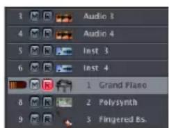 3 Audio 3 4 Audio 4 5 Last 3 6 Last 4 1 Grand Piano 2 Polysynth 3 Fingered Bs.