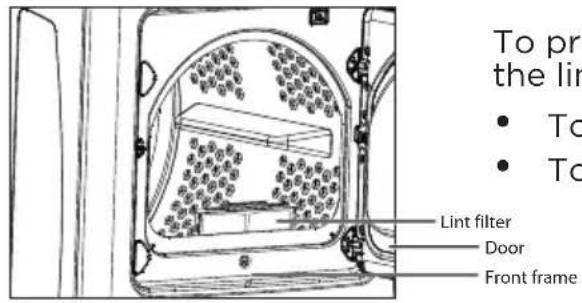To pre the lin • To • To Lint filter Door Front frame