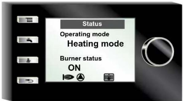 Status Operating mode Heating mode Burner status ON
