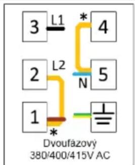 3 L1 * 4 2 L2 N 5 1 * Dvoufázový 380/400/415V AC