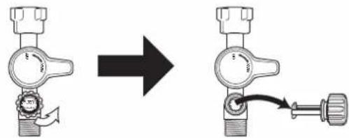 Diagram showing a valve adjustment process with directional arrow and component labels