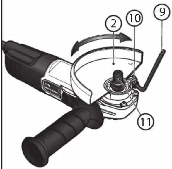 Technical diagram of a power tool with numbered parts for identification