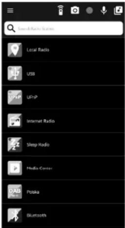 Search Radio Scatters Local Radio USB UPnP Internet Radio Sleep Radio Media Cover Potska Bluetooth