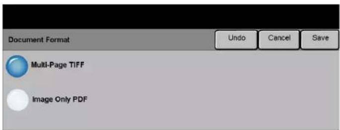 Document Format Undo Cancel Save Multi-Page TIFF Image Only PDF