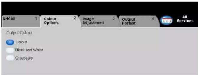 E-Mail 1 Colour Options 2 Image Adjustment 3 Output Format 4 All Services Output Colour Colour Black and White Grayscale