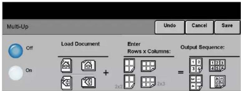 Multi-Up Undo Cancel Save Off Load Document Enter Rows x Columns: Output Sequence: On 2x2 2x3 = 1 2 3 3 4 5 6 7 8 9 10 11 12 13 1 2 3 4 5 6