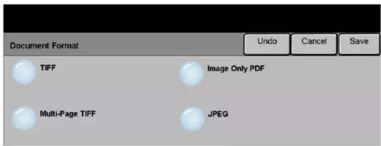 Document Format Undo Cancel Save TIFF Image Only PDF Multi-Page TIFF JPEG