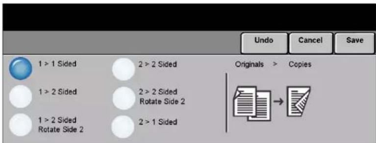 Undo Cancel Save 1 > 1 Sided 2 > 2 Sided 1 > 2 Sided 2 > 2 Sided 1 > 2 Sided Rotate Side 2 2 > 1 Sided Originals > Copies