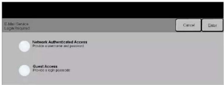 E-Mail Service Login Required Cancel Enter Network Authenticated Access Provide a username and password. Guest Access Provide a login password