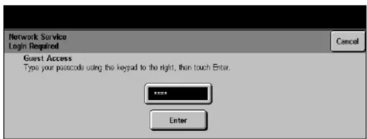 Network Service Login Required Cancel Guest Access Type your passcode using the keypad to the right, then touch Enter. **** Enter