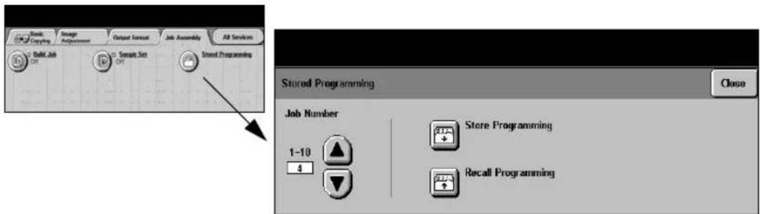 Basic Copying Image Adjustments Output Insert Job Assembly All Services Build Job On Senset Set Off Stored Programming Stored Programming Close Job Number 1-10 4 Store Programming Recall Programming