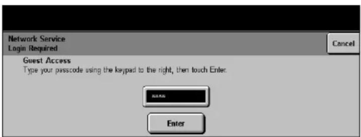 Network Service Login Required Cancel Guest Access Type your passcode using the keypad to the right, then touch Enter: OK Enter