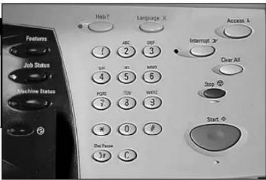 Features Job Status Machine Status HobT Language X Access A ABC DEF ! 2 3 GH 4 5 6 PORS 7 8 9 * 0 # Dual Pulse C Interrupt 3# Clear All Stop Start