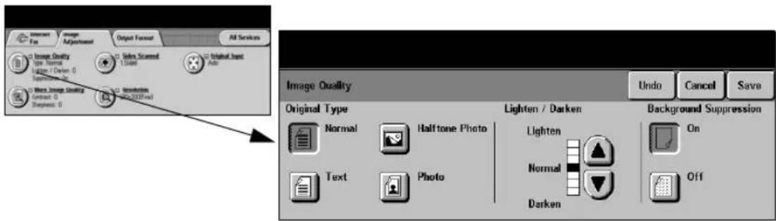 Internet For Image Adjustment Output Format All Services Image Quality Type: Normal Edge / Down 0 Supporting 0 None Image Quality Contract: 0 Sharpness: 0 Sales Scanned Sales Original Image Auto New Horizons 2000-2007-End Image Quality Undo Cancel Save Original Type Normal Halftone Photo Lighten / Darken Background Suppression Lighten Normal Text Photo Darken On Off