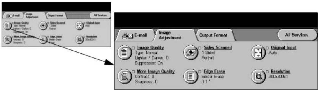 E-mail Image Adjustment Output Format All Services Image Quality Type: Normal Lighton / Darkon: 0 Suppression On Close Image Quality Contrast: 0 Sharpness: 0 Sides Scanned 1 Side Format Global Input Auto Large Image Order Erase 30x30x1 Resolution 30x30x1 E-mail Image Adjustment Output Format All Services Image Quality Type: Normal Lighton / Darkon: 0 Suppression On More Image Quality Contrast: 0 Sharpness: 0 Sides Scanned 1 Side Portrait Original Input Auto Edge Erase Border Erase 0.1° Resolution 30x30x1
