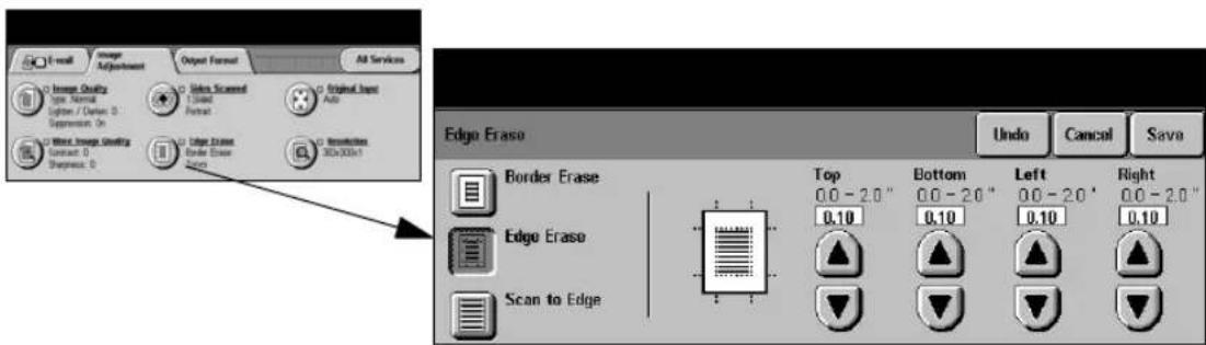 E-mail Image Adjustment Output Format All Services Image Quality Type: Normal Lighting / Direction: 0 Suppression: On Image Screened 1 Signal Format Original Image Auto Image Image Quality Contract: 0 Shipment: 0 Edge Erase Order Erase Scan Introduction 30x200x1 Edge Erase Border Erase Top 0.0 - 2.0" Bottom 0.0 - 2.0" Left 0.0 - 2.0" Right 0.0 - 2.0" 0.10 0.10 0.10 0.10 Edge Erase Scan to Edge