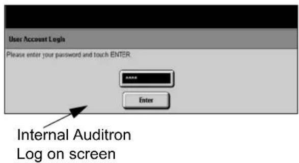 User Account Login Please enter your password and touch ENTER. INTERNAL AUDITRON Log on screen
