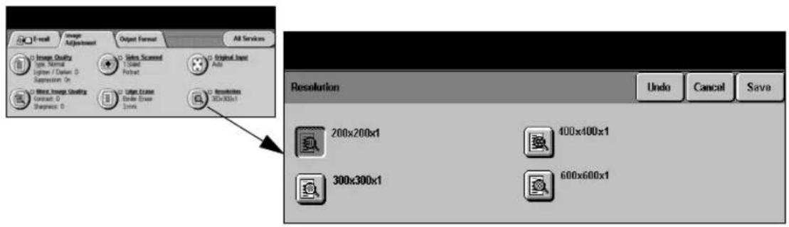 E-mail Image Adjustment Output Format All Services Image Quality Type: Normal Option / Dashout 0 Suppression On Image Quality Contract: 0 Sharpness: 0 Select Scattered 1 Spread Refinal Auto Object Scene Order Scene 30x30x1 Resolution 30x30x1 Resolution Undo Cancel Save 200x200x1 400x400x1 300x300x1 600x600x1