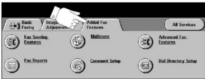 Basic Faxing Image Adjustment Added Fax Features All Services Fax Sending Features Mailboxes Advanced Fax Features Fax Reports Comment Setup Dial Directory Setup