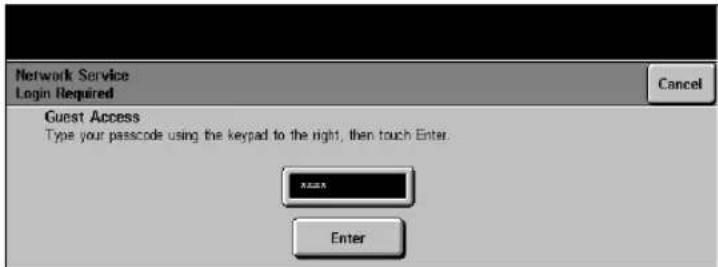 Network Service Login Required Cancel Guest Access Type your passcode using the keypad to the right, then touch Enter. Add Enter