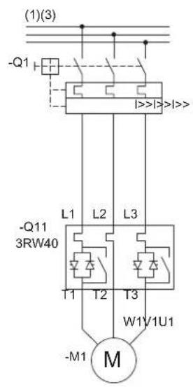 (1)(3) -Q1 |>>|>>| -Q11 3RW40 L1 L2 L3 T1 T2 T3 W1V1U1 -M1 M