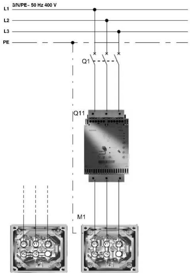 3/N/PE~ 50 Hz 400 V L1 L2 L3 PE Q1 Q11 M1 U1 U1 U1 V2 V2 U1 V3 V1 V2 V2 V2