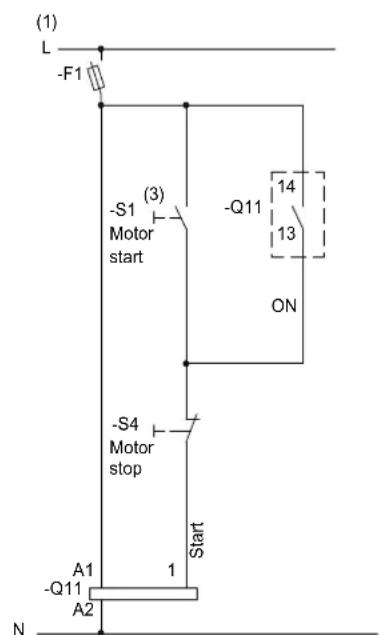 (1) L -F1 -S1 (3) Motor start -Q11 14 13 ON -S4 Motor stop Start A1 1 -Q11 A2 N