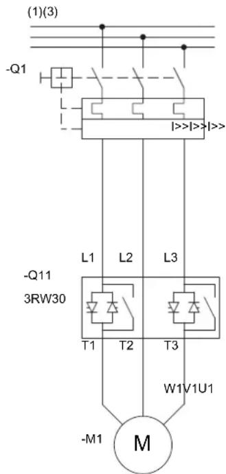 (1)(3) -Q1 L1 L2 L3 -Q11 3RW30 T1 T2 T3 W1V1U1 -M1 M