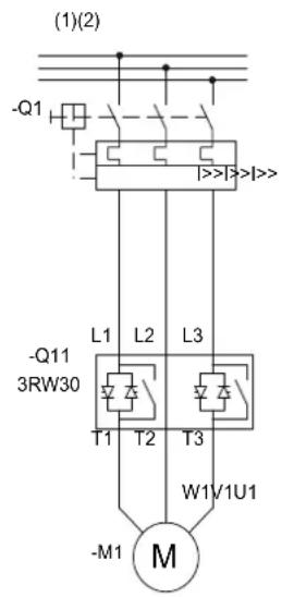 (1)(2) -Q1 L1 L2 L3 -Q11 3RW30 T1 T2 T3 W1V1U1 -M1 M