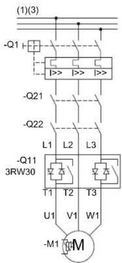 (1)(3) -Q1 -Q21 -Q22 L1 L2 L3 -Q11 3RW30 T1 T2 T3 U1 V1 W1 -M1 M