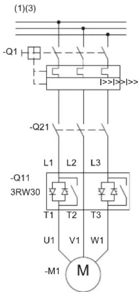 (1)(3) -Q1 -Q21 L1 L2 L3 -Q11 3RW30 T1 T2 T3 U1 V1 W1 -M1 M