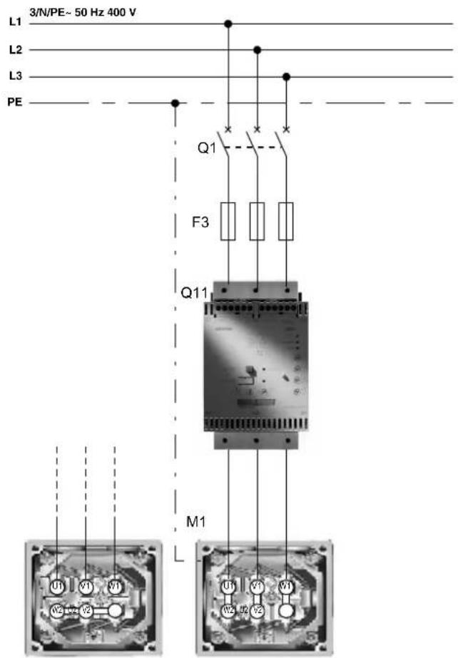 3/N/PE~ 50 Hz 400 V L1 L2 L3 PE Q1 F3 Q11 M1 U1 U1 U1 V2 V2 U1 U1 V1 V2 U2 V2