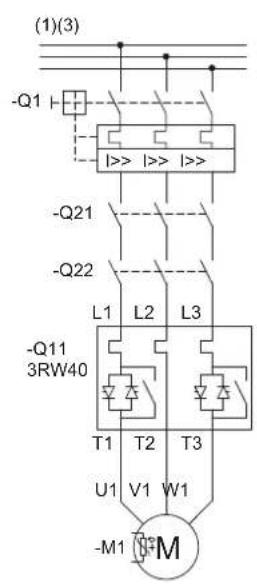 (1)(3) -Q1 -Q21 -Q22 L1 L2 L3 -Q11 3RW40 T1 T2 T3 U1 V1 W1 -M1 M