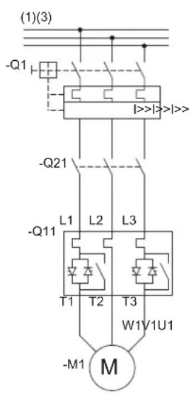 (1)(3) -Q1 |>>| -Q21 -L1 L2 L3 -Q11 T1 T2 T3 W1V1U1 -M1 M