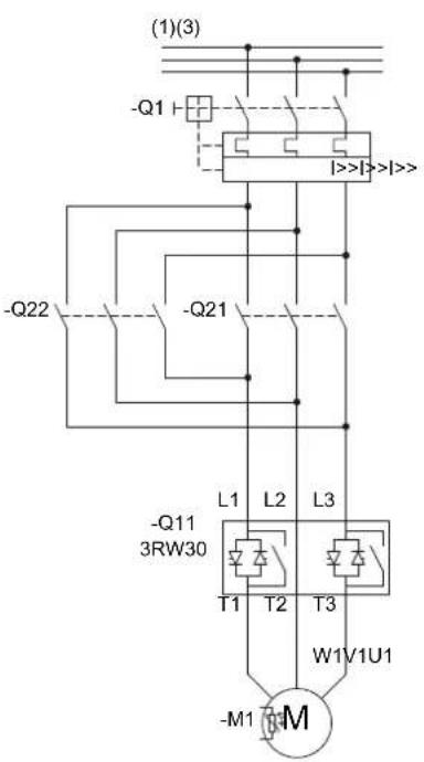 (1)(3) -Q1 |>>|>>| -Q22 -Q21 -L1 L2 L3 -Q11 3RW30 T1 T2 T3 W1V1U1 -M1 M