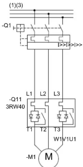 (1)(3) -Q1 L1 L2 L3 -Q11 3RW40 T1 T2 T3 W1V1U1 -M1 M