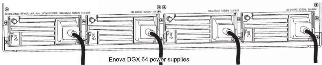 TO DISCONNECT POWER, UNPLUS ALL POWER CONTENS, 10D-240VAC 50/50Hz 12A MAX 100-240VAC 50/50Hz 12A MAX 10D-240VAC 50/50Hz 12A MAX ENova DGX 64 power supplies