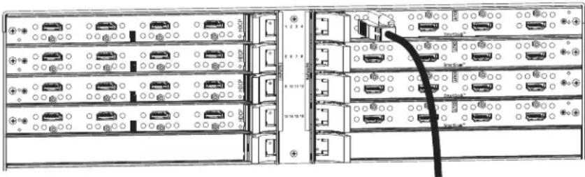 Diagram of server rack layout showing multiple drive units and connected cables, with labeled ports and connection points.