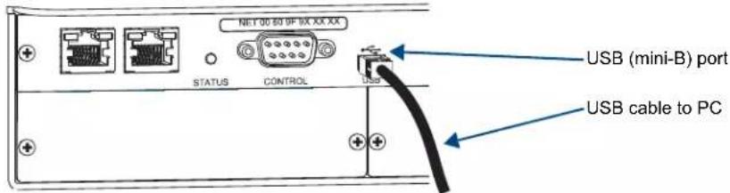 NET 00 63 9F 16X XX XX STATUS CONTROL USB (mini-B) port USB cable to PC