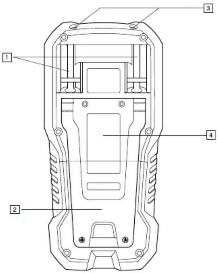 Technical diagram of a handheld device with numbered components labeled 1, 2, 3, and 4.