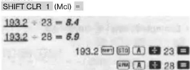 SHIFT CLR 1 (Mcl) = 193.2 ÷ 23 = 8.4 193.2 ÷ 28 = 6.9 193.2 SHIFT STD A ÷ 23 = UNM A ÷ 28 =