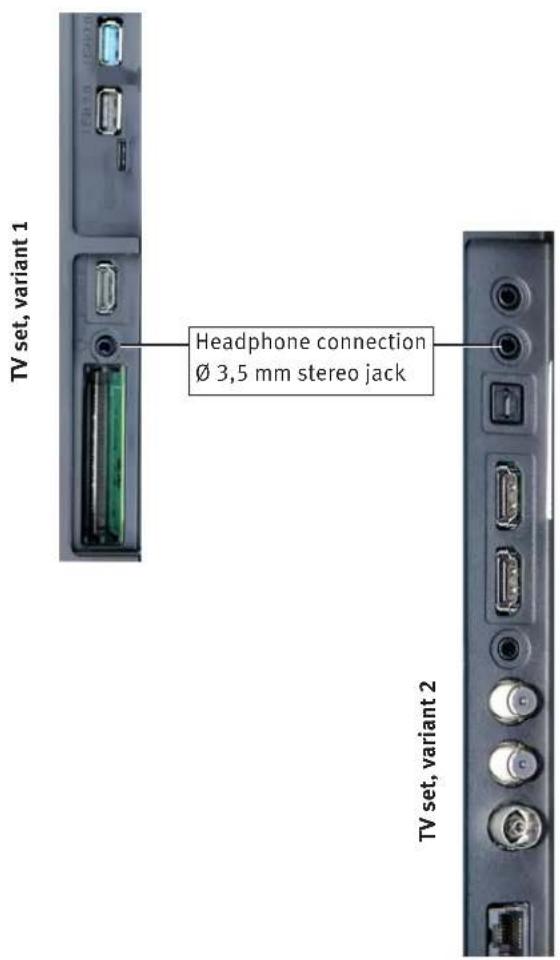 TV set, variant 1 Headphone connection Ø 3,5 mm stereo jack TV set, variant 2