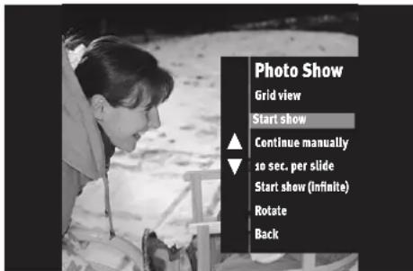 Photo Show Grid view Start show Continue manually so sec. per slide Start show (infinite) Rotate Back