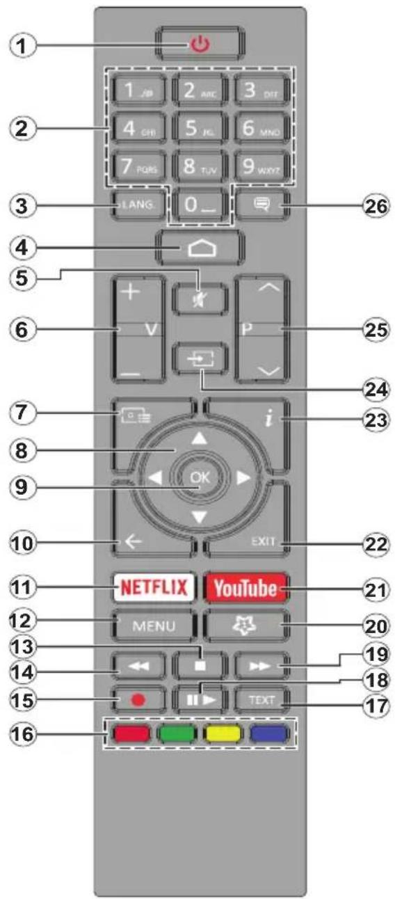 1 2 3 4 5 6 7 8 9 0 LANG 26 4 5 6 7 i 23 7 8 9 10 EXIT 22 11 NETFLIX YouTube 21 12 MENU 20 13 14 15 TEXT 17 16